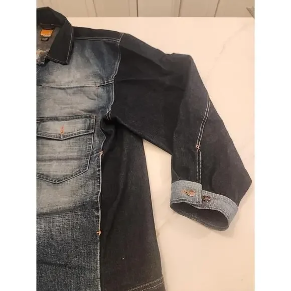 Akademiks Jean Jacket Mens 3XL Blue Denim Button Up Long Sleeve Y2K Hiphop - Picture 6 of 14